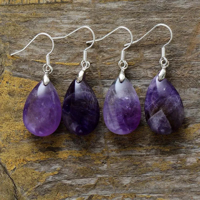 Wholesale Natural Stone Amethyst Plated 925 Silver Earrings