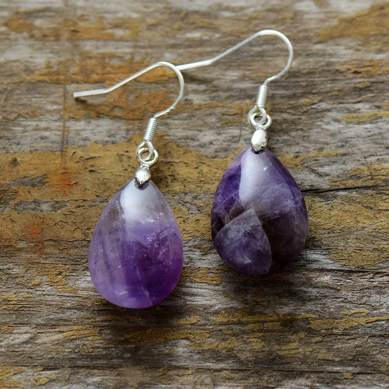 Wholesale Natural Stone Amethyst Plated 925 Silver Earrings