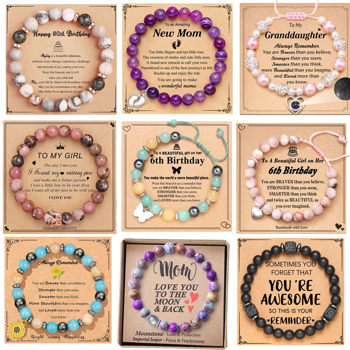 Wholesale Natural Stone Band Card Braided Obsidian Crystal Agate Beaded Bracelet
