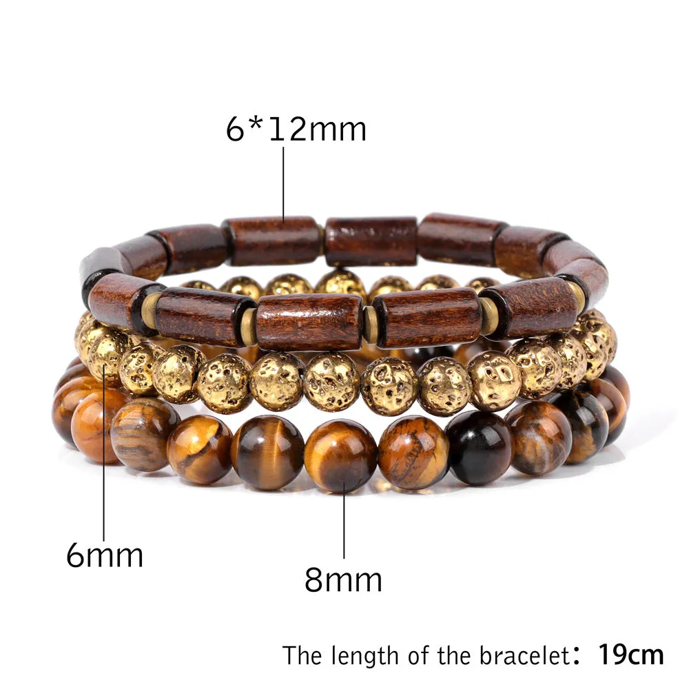 Wholesale Natural Stone Beads Plated Volcanic Stone Wooden Beads Agate Set Bracelet