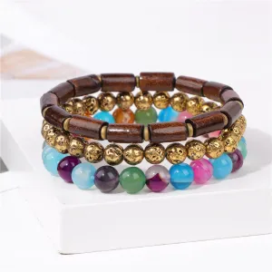 Wholesale Natural Stone Beads Plated Volcanic Stone Wooden Beads Agate Set Bracelet