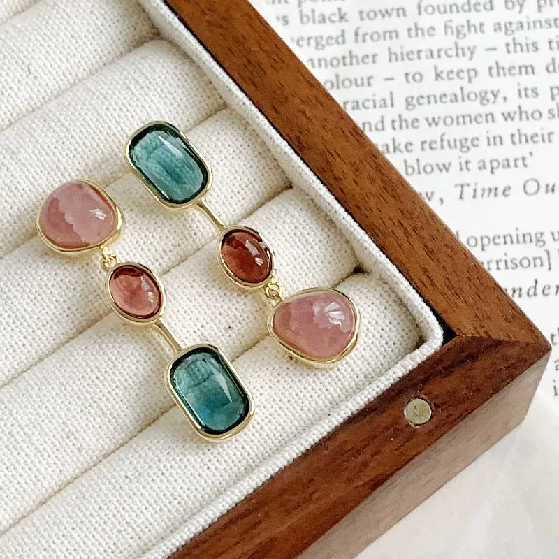 Wholesale Natural Stone Colored Crystal Copper Earrings