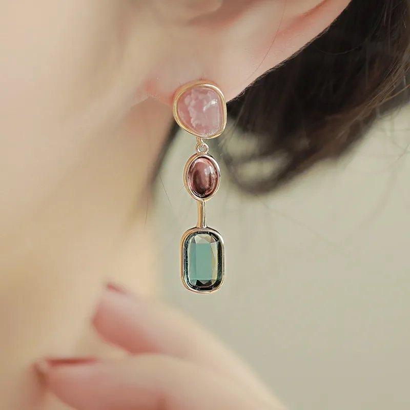 Wholesale Natural Stone Colored Crystal Copper Earrings
