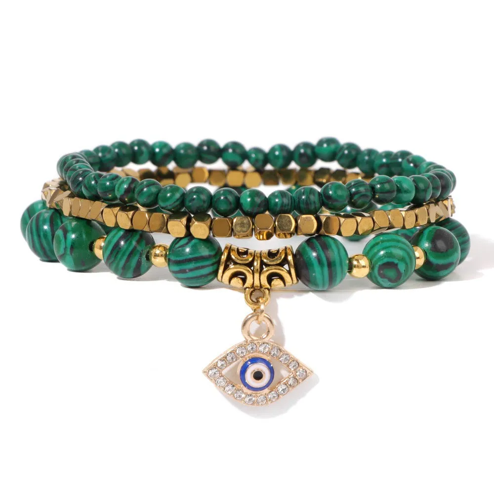 Wholesale Natural Stone Devil Eye Pendant Turquoise Agate Set Bracelet