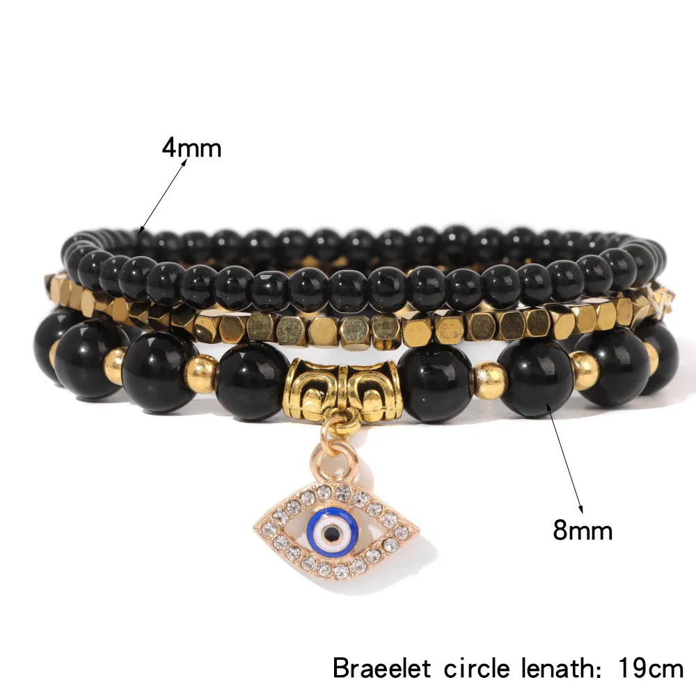 Wholesale Natural Stone Devil Eye Pendant Turquoise Agate Set Bracelet