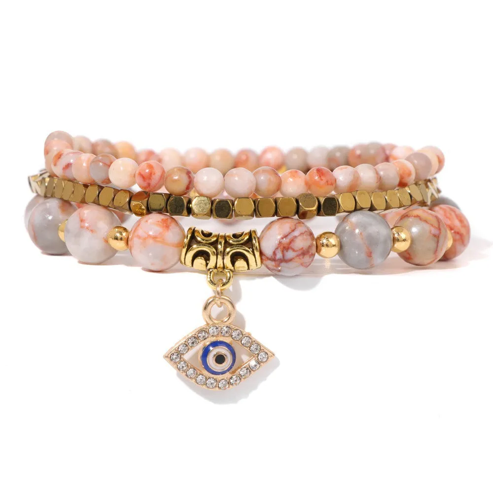 Wholesale Natural Stone Devil Eye Pendant Turquoise Agate Set Bracelet