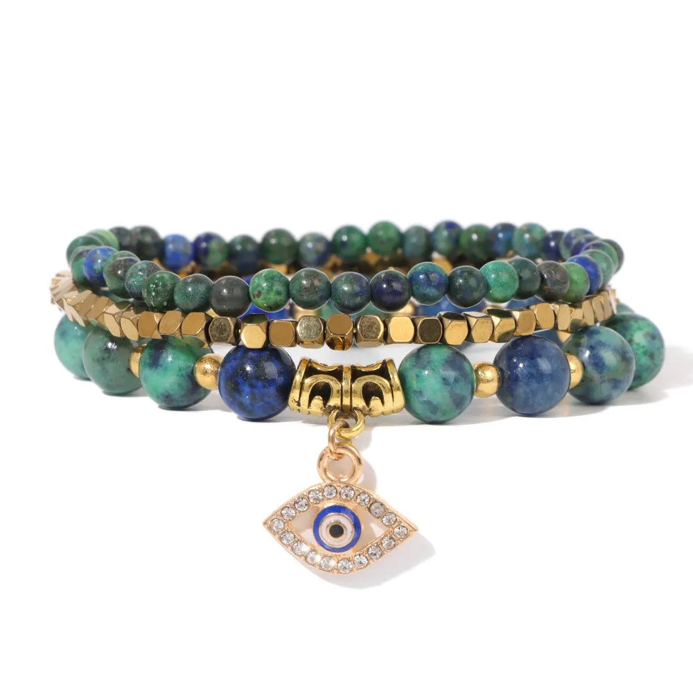 Wholesale Natural Stone Devil Eye Pendant Turquoise Agate Set Bracelet