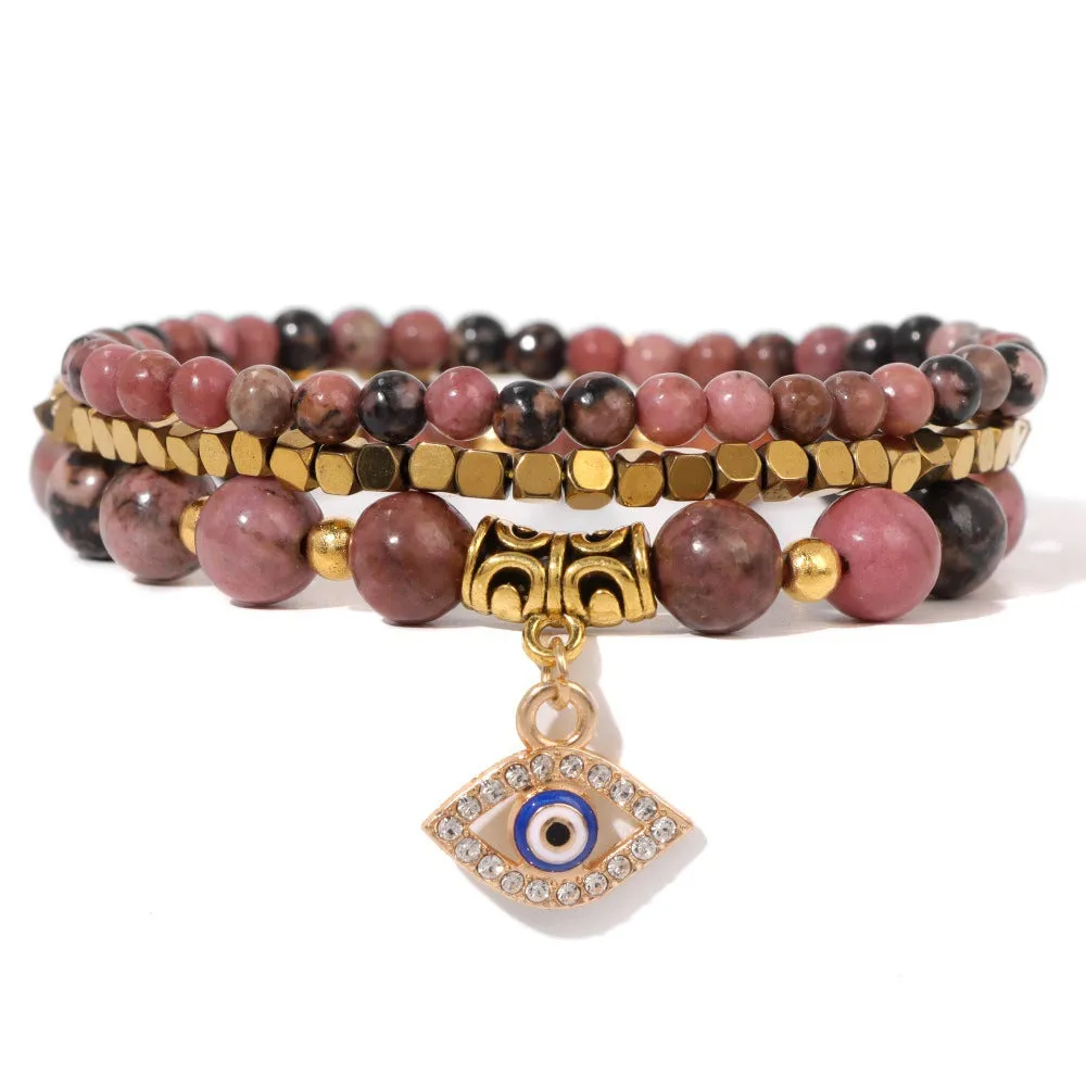 Wholesale Natural Stone Devil Eye Pendant Turquoise Agate Set Bracelet