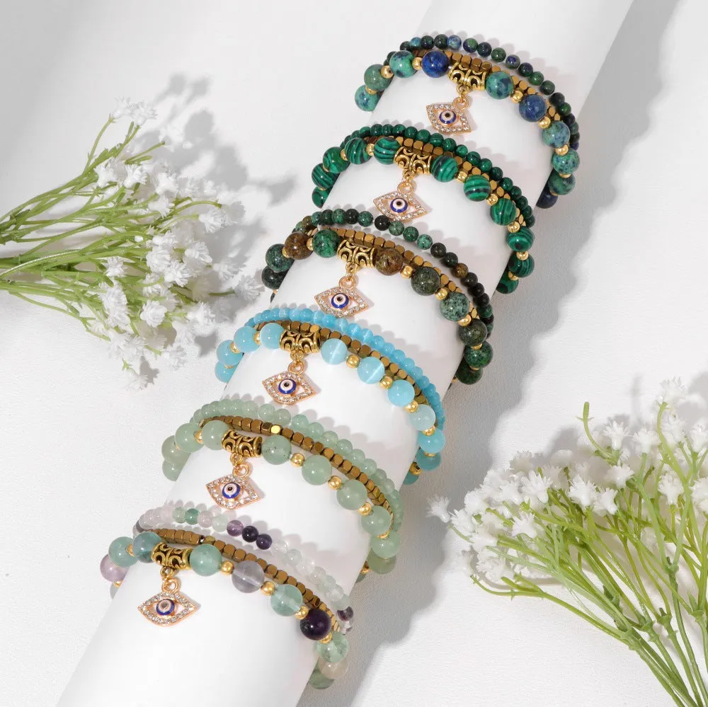 Wholesale Natural Stone Devil Eye Pendant Turquoise Agate Set Bracelet