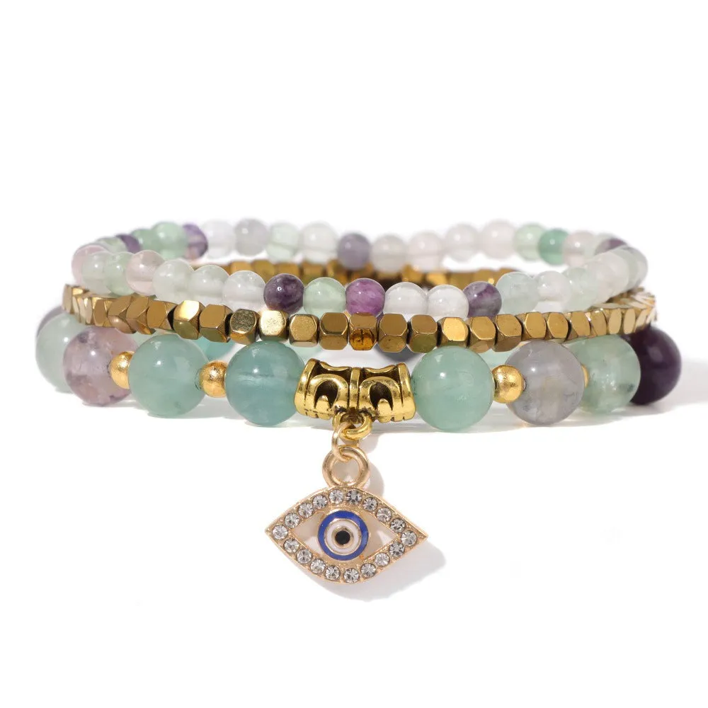 Wholesale Natural Stone Devil Eye Pendant Turquoise Agate Set Bracelet