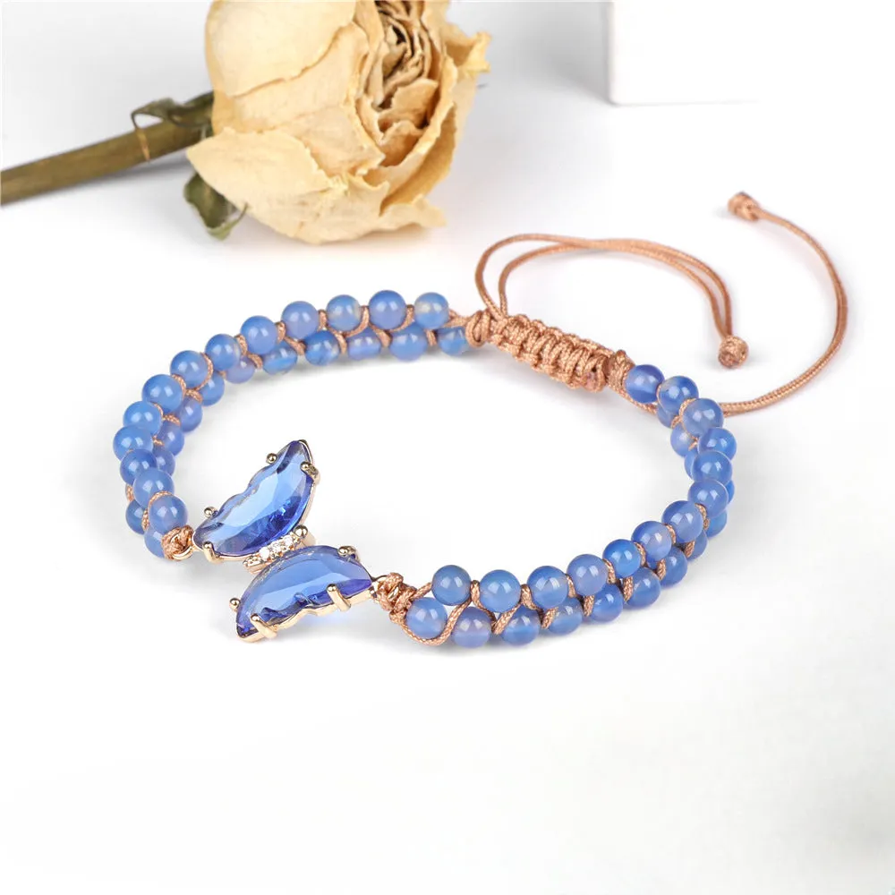 Wholesale Natural Stone Pure Handwoven Amethyst Butterfly Bracelet