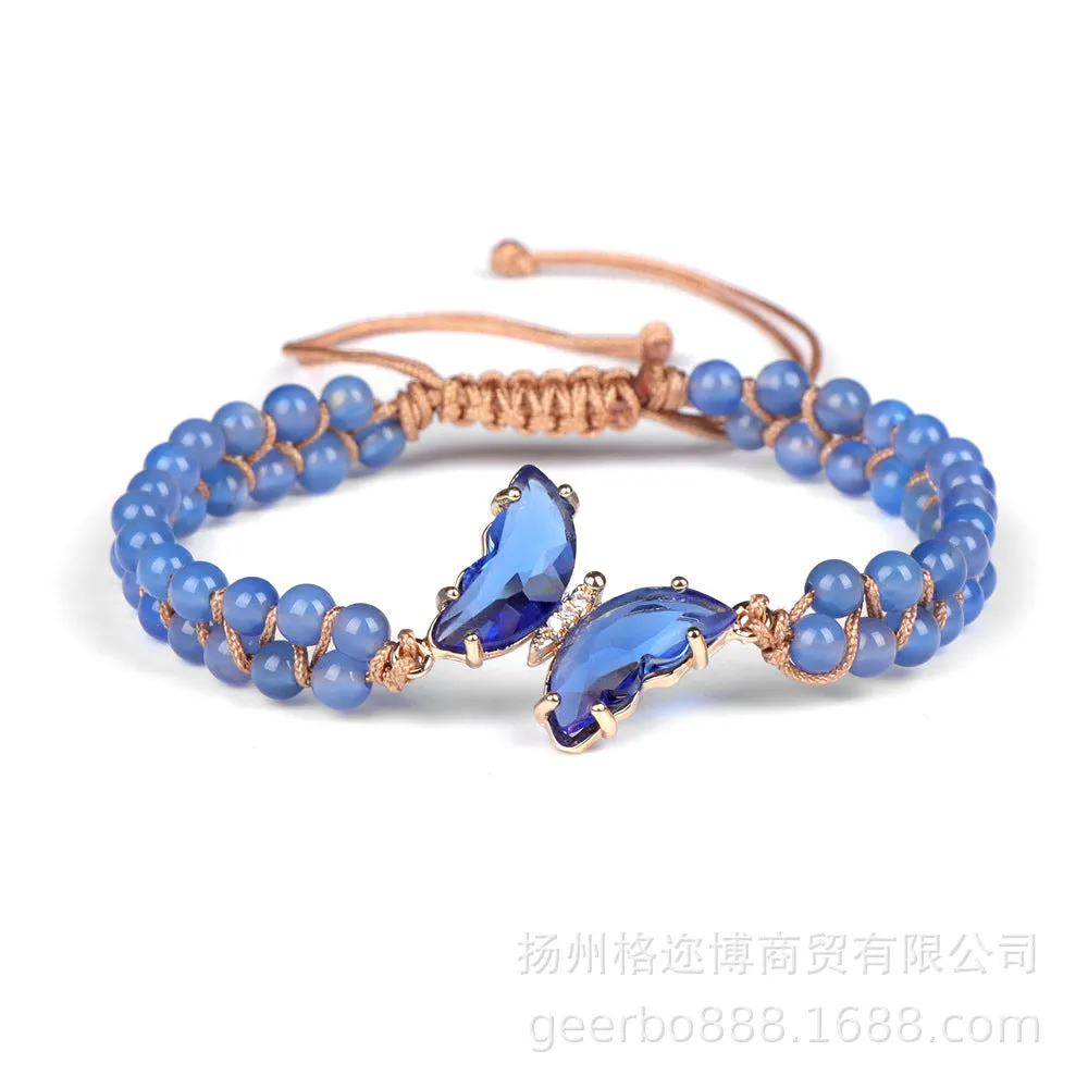 Wholesale Natural Stone Pure Handwoven Amethyst Butterfly Bracelet