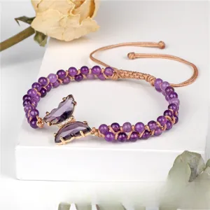 Wholesale Natural Stone Pure Handwoven Amethyst Butterfly Bracelet