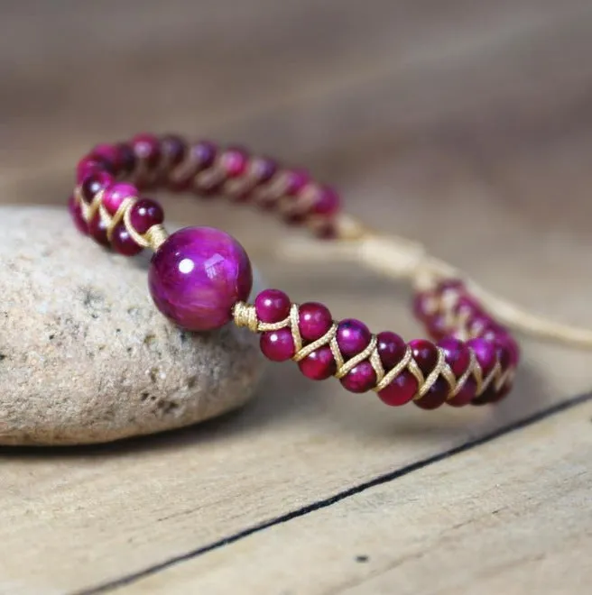 Wholesale Natural Tiger Eye Stone Woven Double Layer Bracelet