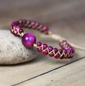 Wholesale Natural Tiger Eye Stone Woven Double Layer Bracelet