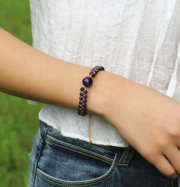 Wholesale Natural Tiger Eye Stone Woven Double Layer Bracelet
