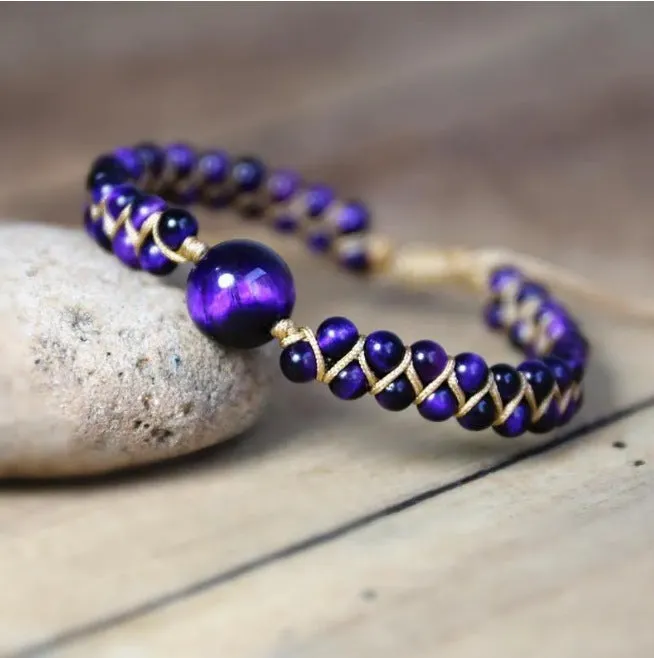 Wholesale Natural Tiger Eye Stone Woven Double Layer Bracelet