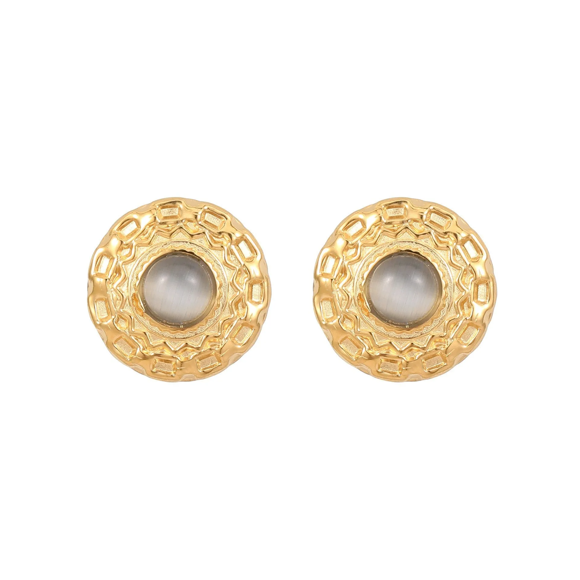 Wholesale Natural Turquoise Fan-shaped Hollow Stainless Steel Earrings