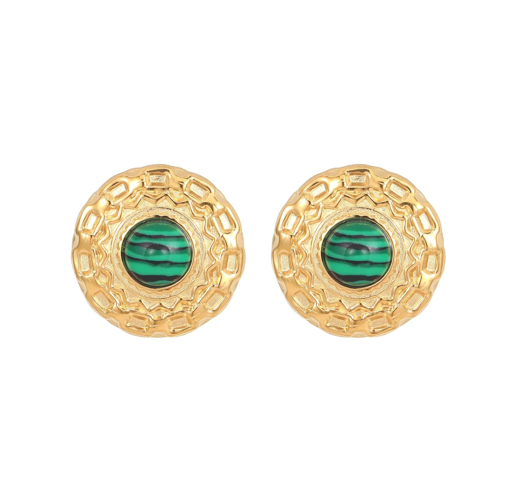 Wholesale Natural Turquoise Fan-shaped Hollow Stainless Steel Earrings