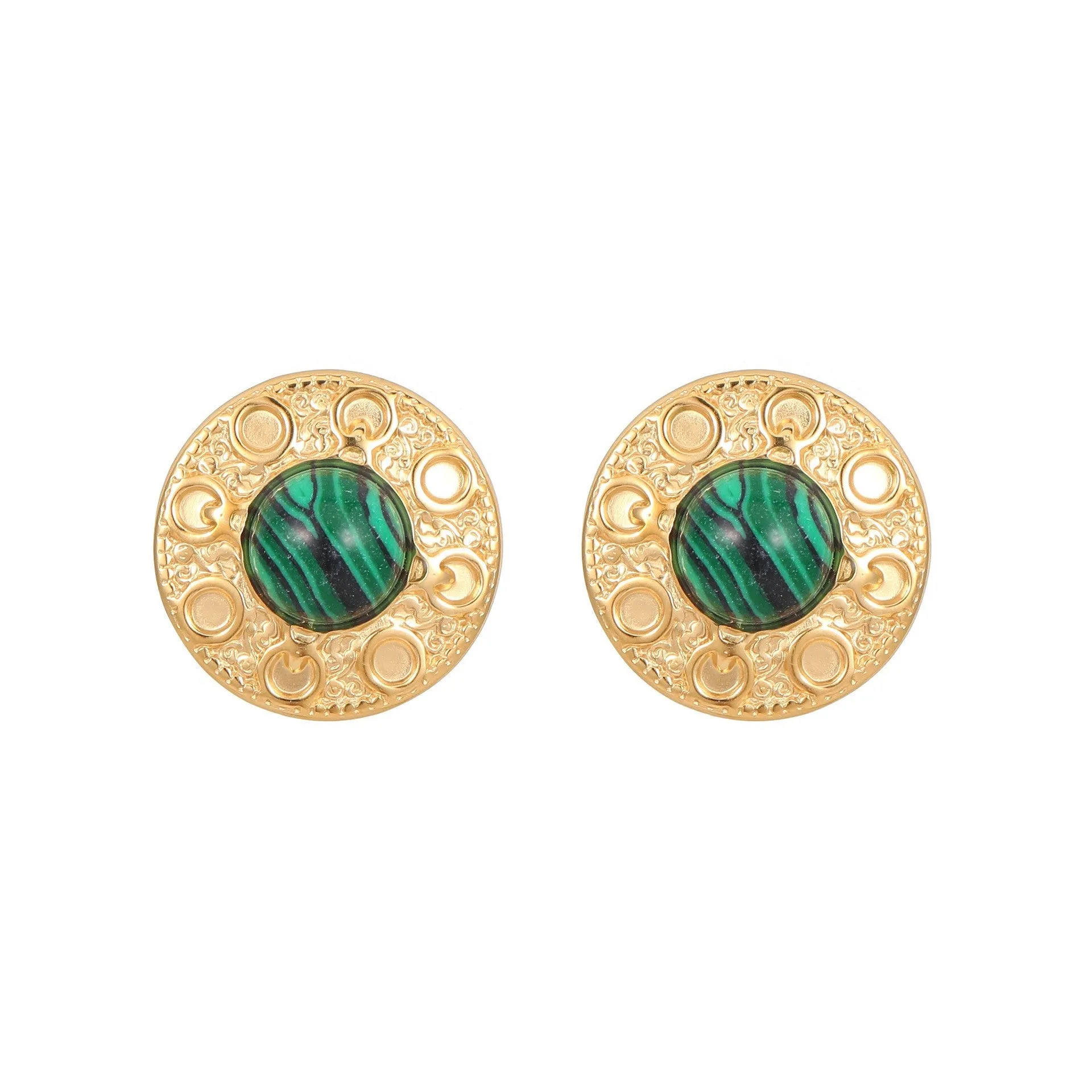 Wholesale Natural Turquoise Fan-shaped Hollow Stainless Steel Earrings