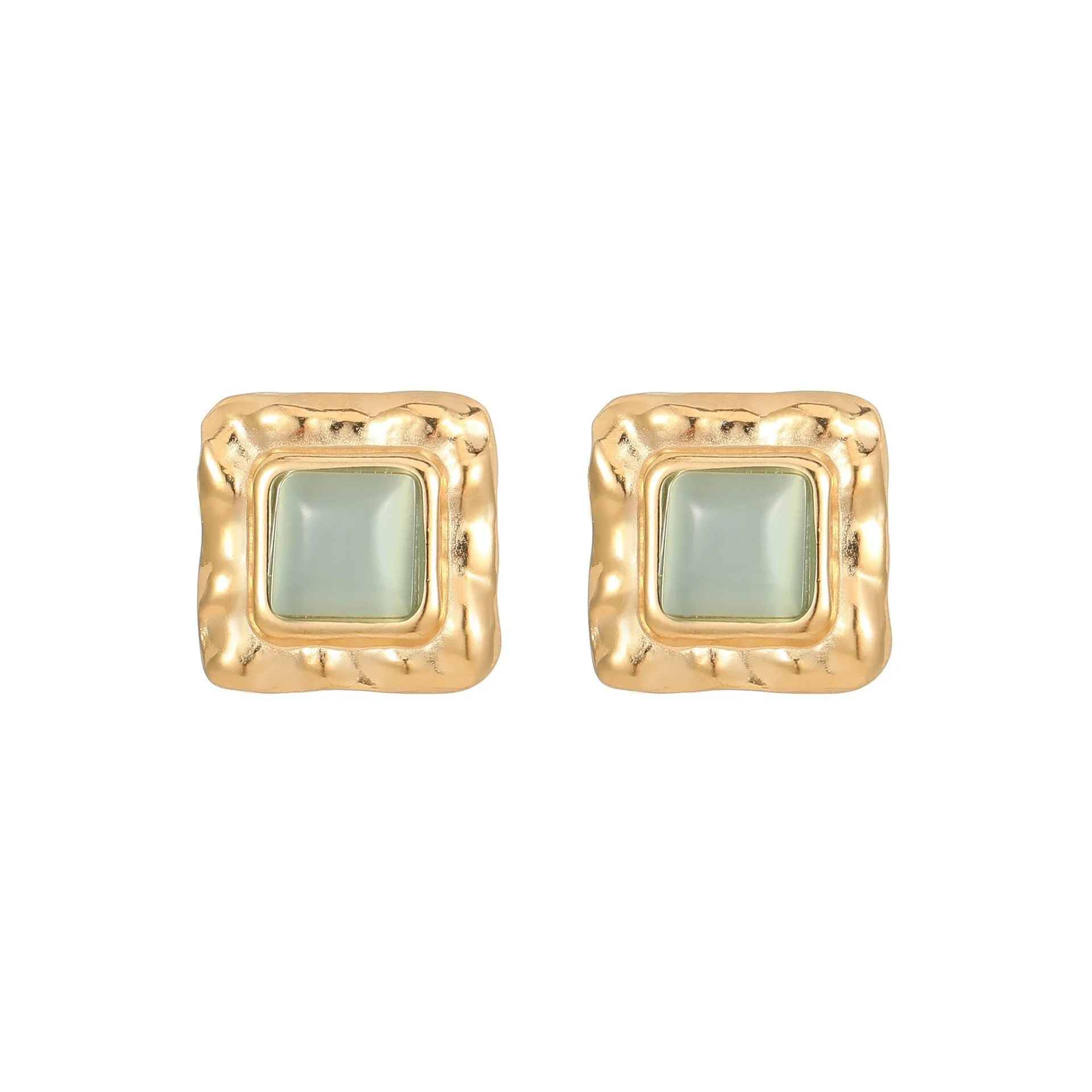 Wholesale Natural Turquoise Fan-shaped Hollow Stainless Steel Earrings
