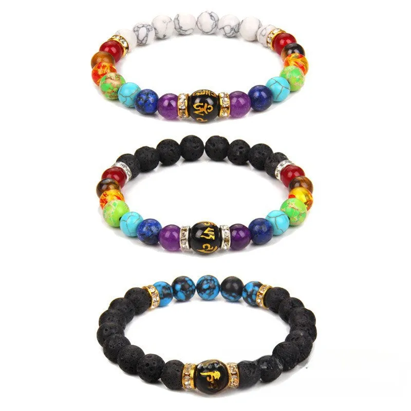 Wholesale Natural Volcanic Stone Bracelet Colorful Six-word Motto Beads