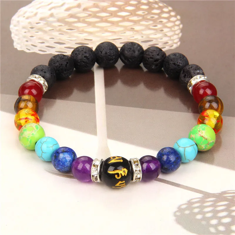 Wholesale Natural Volcanic Stone Bracelet Colorful Six-word Motto Beads