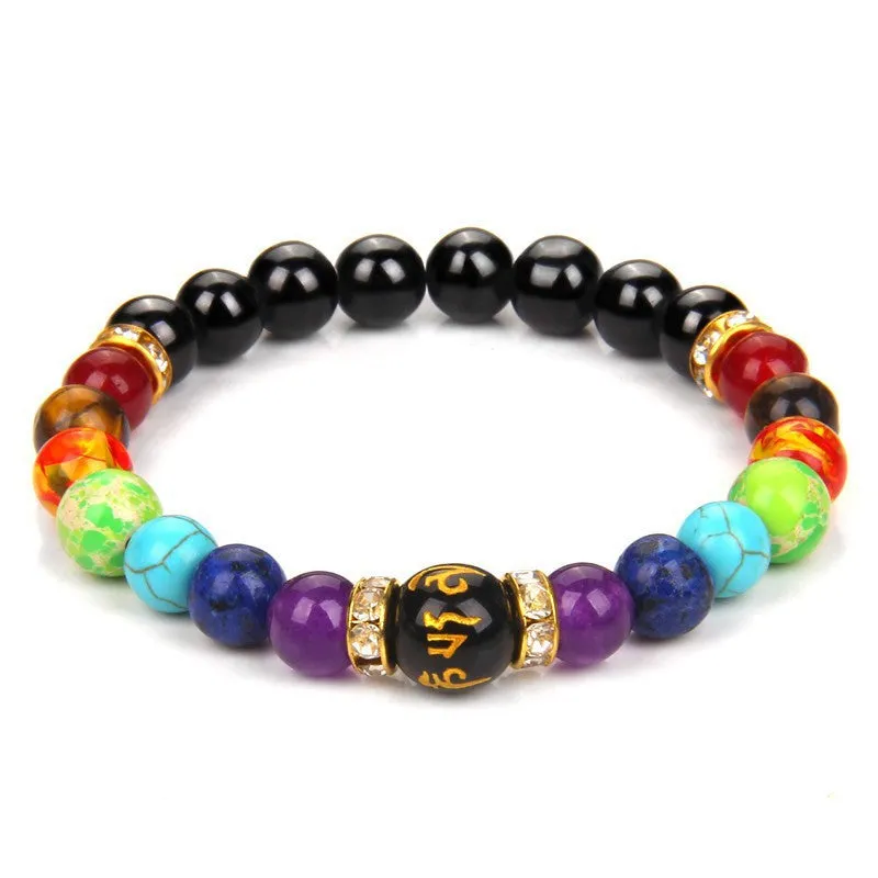 Wholesale Natural Volcanic Stone Bracelet Colorful Six-word Motto Beads