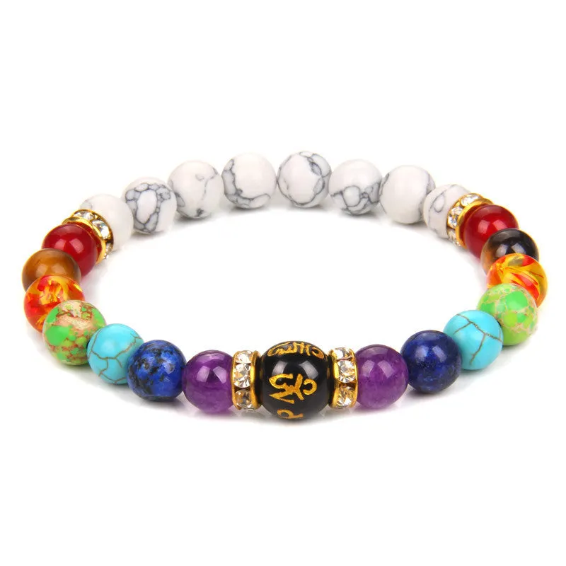 Wholesale Natural Volcanic Stone Bracelet Colorful Six-word Motto Beads