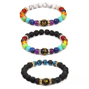 Wholesale Natural Volcanic Stone Bracelet Colorful Six-word Motto Beads