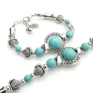 Wholesale Nepalese Retro Ethnic Style Turquoise Alloy Bracelet