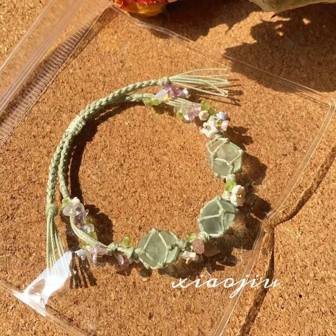 Wholesale New Chinese forest style hand-woven colorful flower bracelet irregular natural stone bracelet