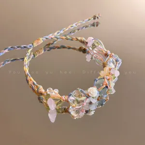Wholesale New Chinese forest style hand-woven colorful flower bracelet irregular natural stone bracelet