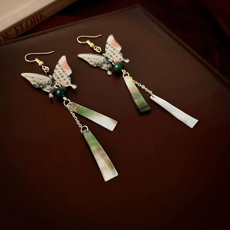 Wholesale New Chinese Style Cold Calligraphy Butterfly Tassel Earrings