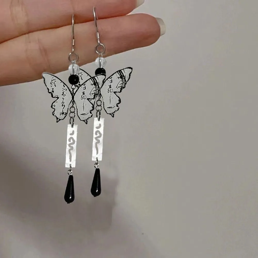 Wholesale New Chinese Style Cold Calligraphy Butterfly Tassel Earrings