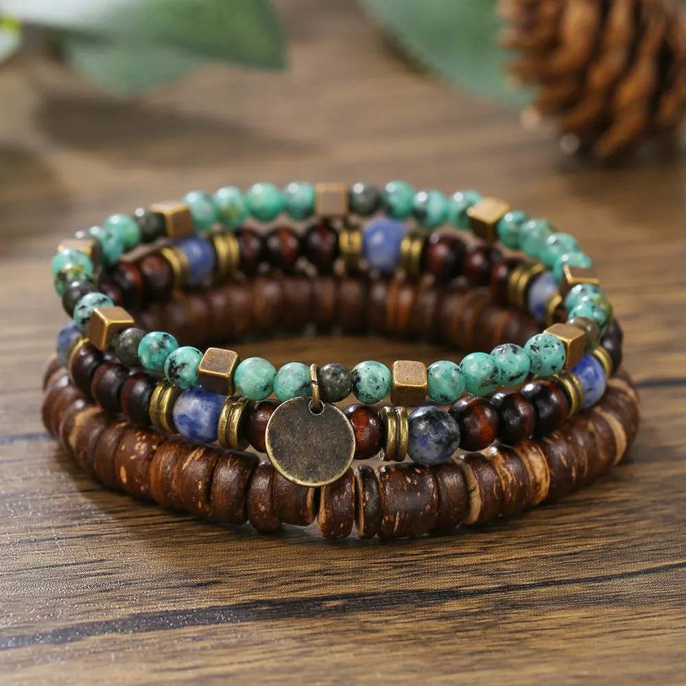Wholesale New Coconut Shell Wood Chip Multilayer Bracelet Set