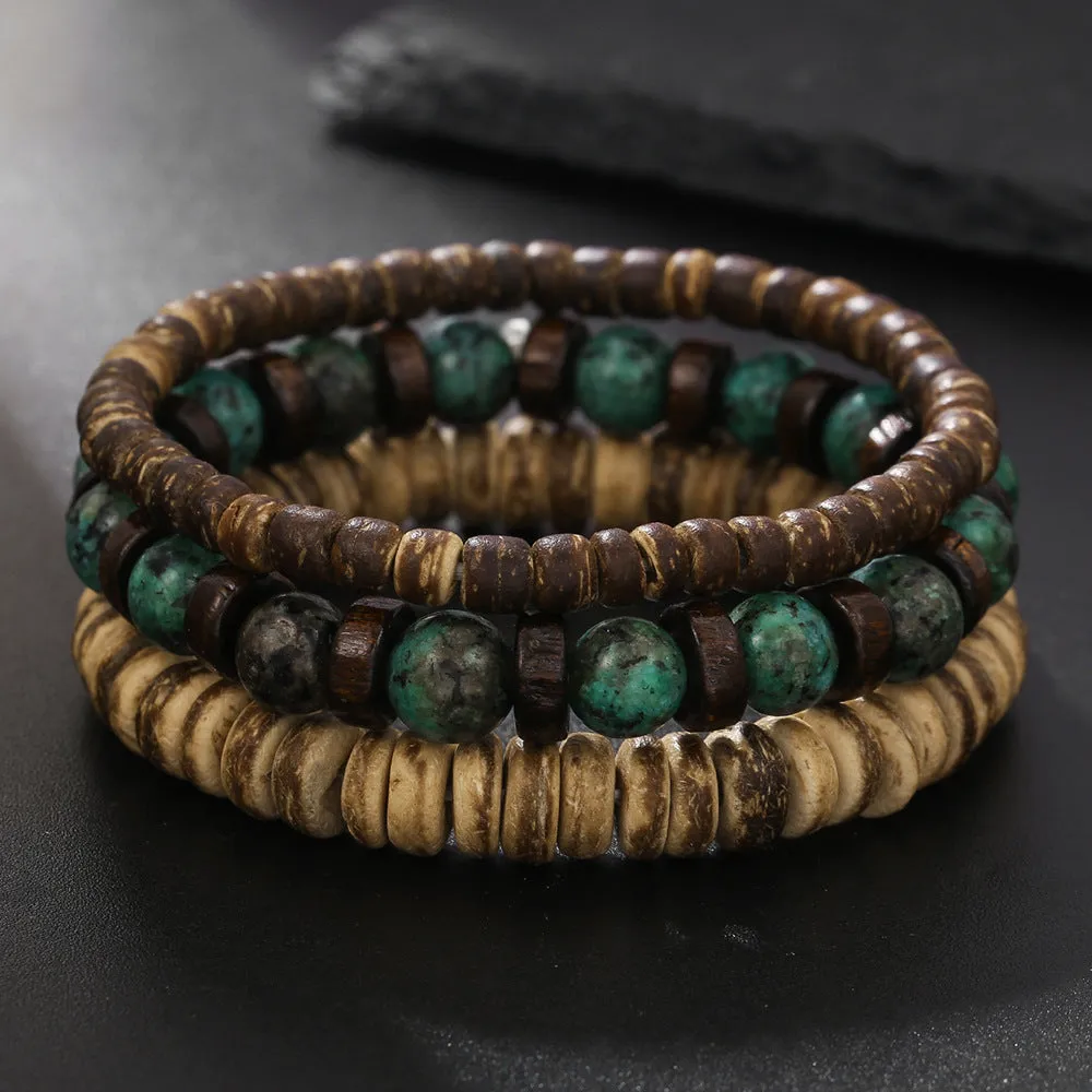 Wholesale New Coconut Shell Wood Chip Multilayer Bracelet Set