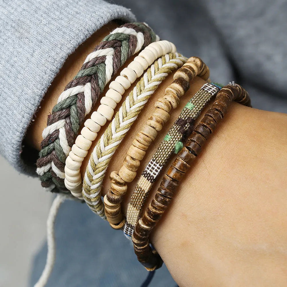 Wholesale New Coconut Shell Wood Chip Multilayer Bracelet Set