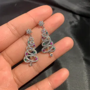 Wholesale New Colorful Diamond-encrusted Christmas Tree Trendy Personality Silver Pin Stud Earrings
