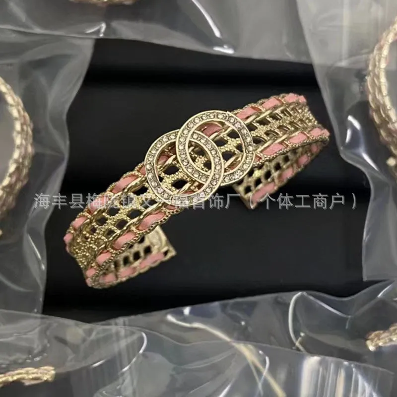 Wholesale New Double C Letter Diamond Piercing Leather Small Chanel Style Bracelet Retro Fashion All-match Bracelet