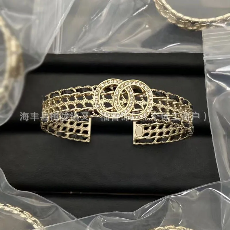 Wholesale New Double C Letter Diamond Piercing Leather Small Chanel Style Bracelet Retro Fashion All-match Bracelet