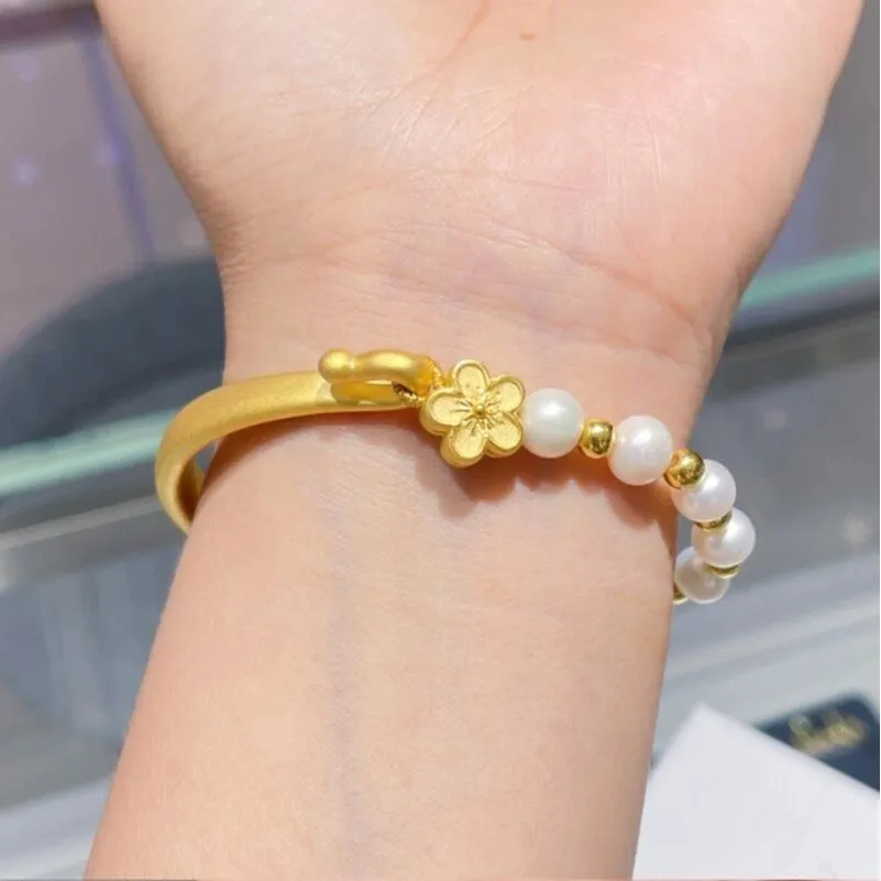 Wholesale New Internet Celebrity Pearl Blossom Orchid Peach Blossom Half Bracelet Niche Design Bracelet for Girlfriend