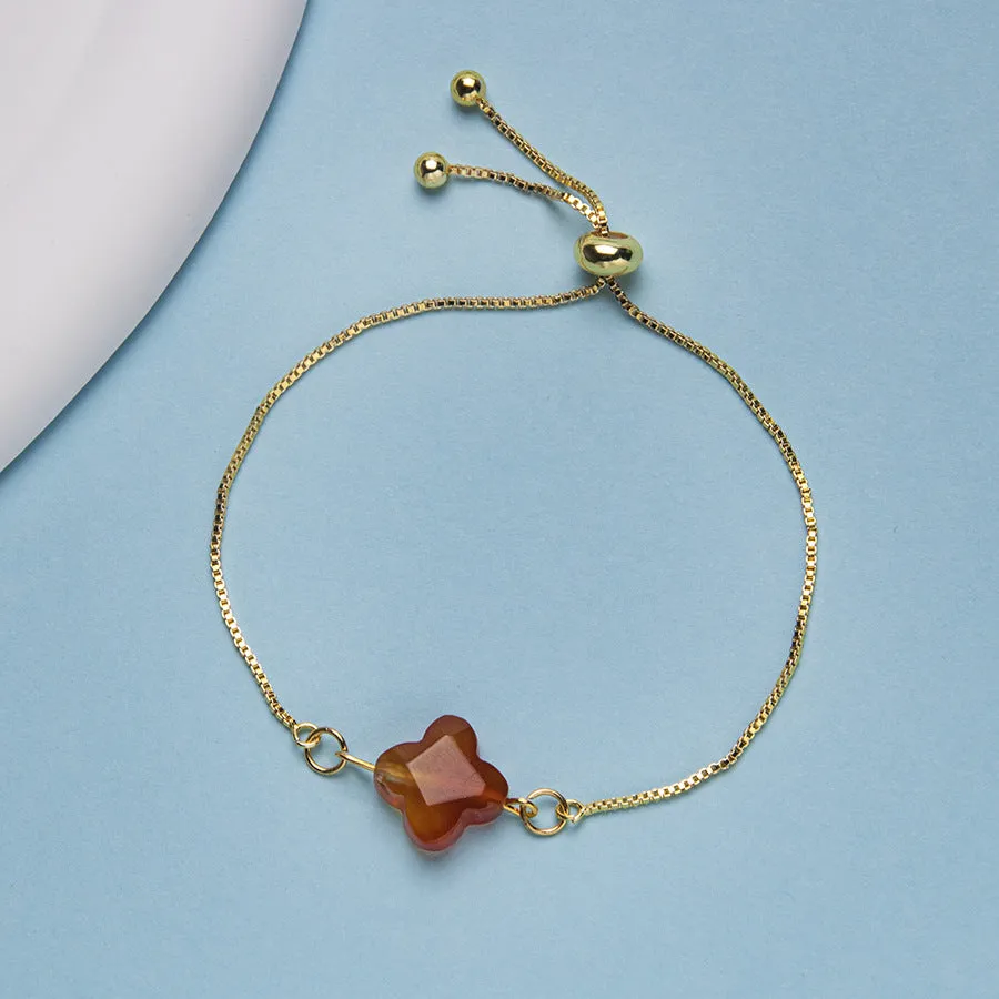 Wholesale New Natural Stone Faceted Four-Leaf Clover Gold-Plated Pendant