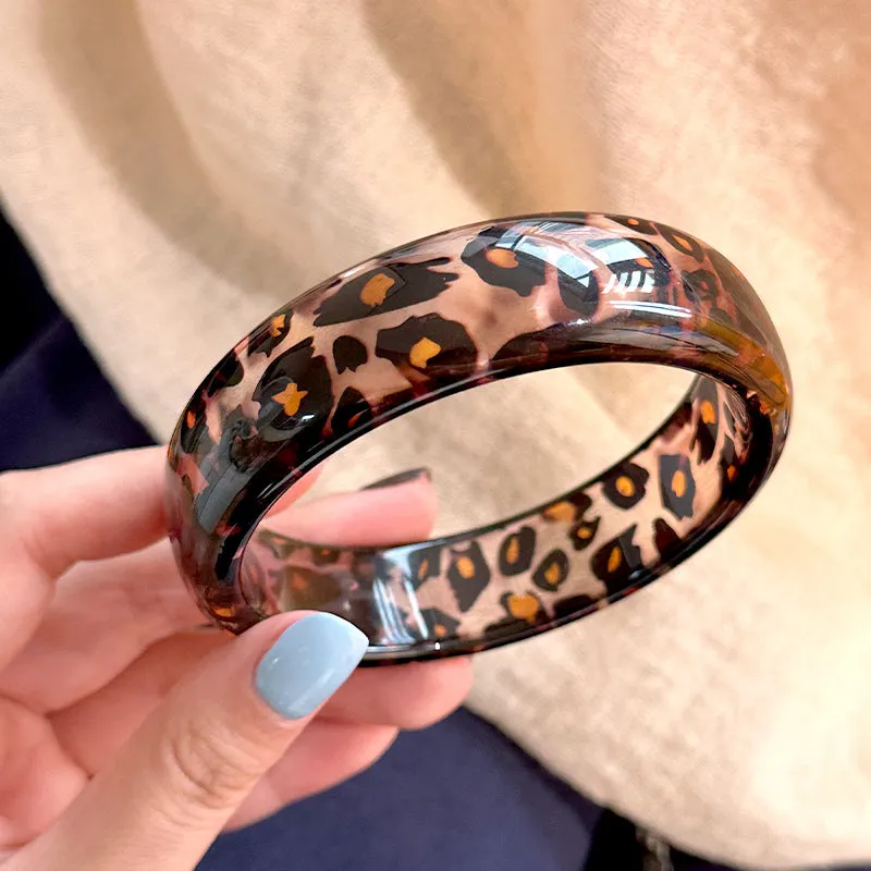 Wholesale  New Resin Geometric Leopard Print Transparent Round Geometric Bracelet Stacked Wristband