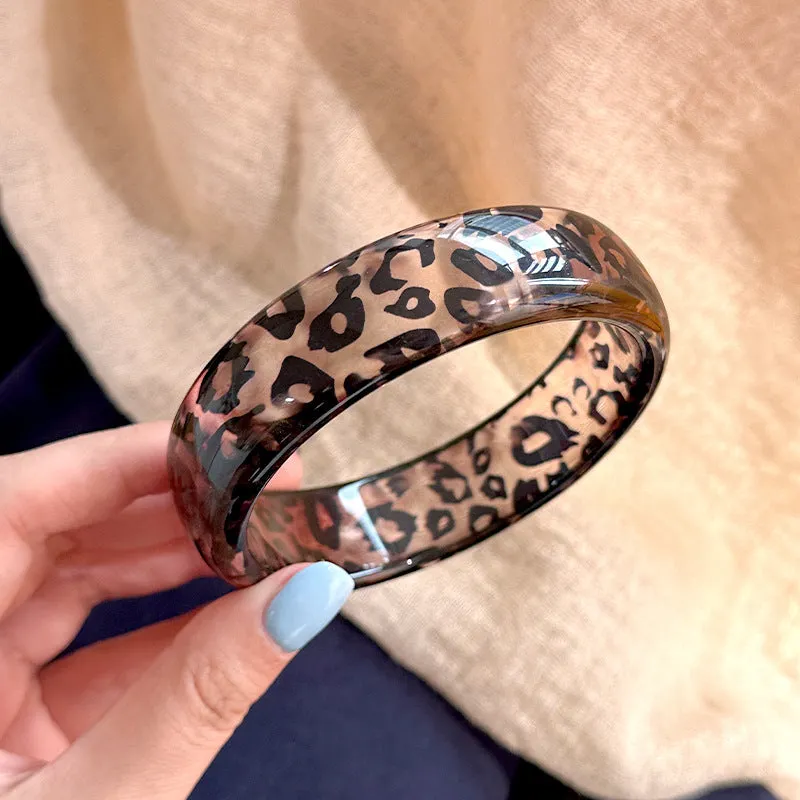 Wholesale  New Resin Geometric Leopard Print Transparent Round Geometric Bracelet Stacked Wristband