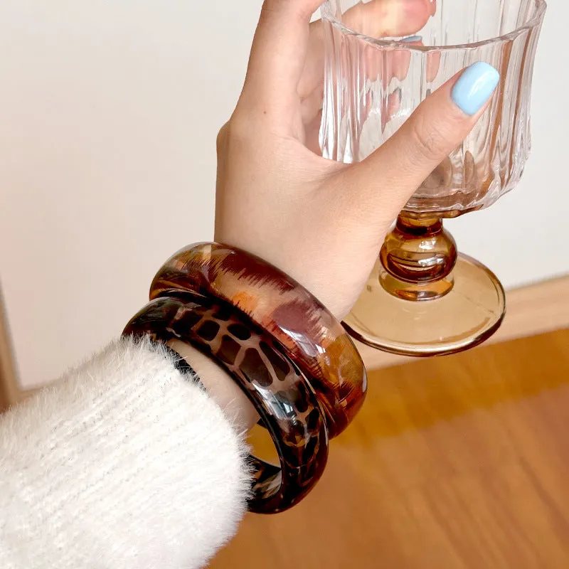 Wholesale  New Resin Geometric Leopard Print Transparent Round Geometric Bracelet Stacked Wristband