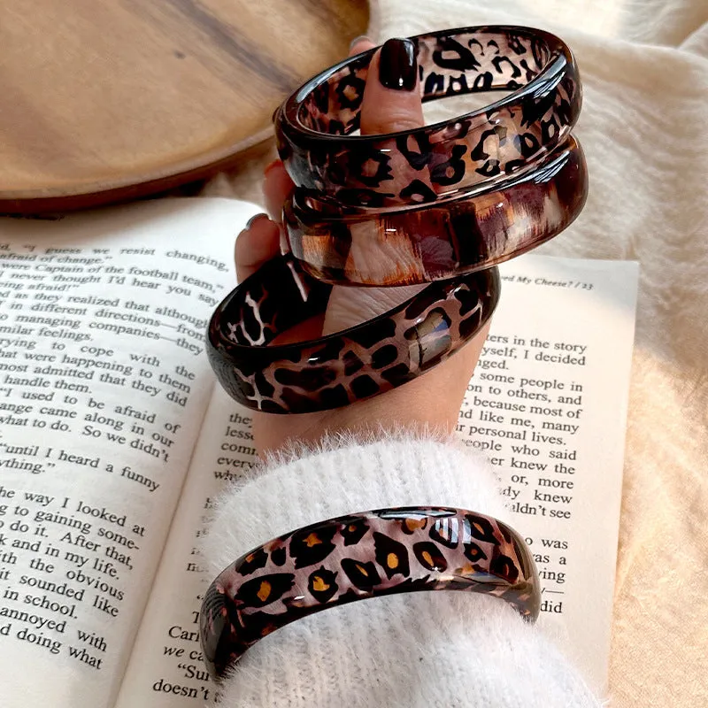 Wholesale  New Resin Geometric Leopard Print Transparent Round Geometric Bracelet Stacked Wristband