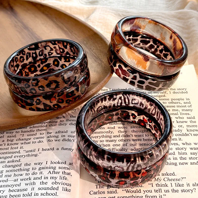 Wholesale  New Resin Geometric Leopard Print Transparent Round Geometric Bracelet Stacked Wristband