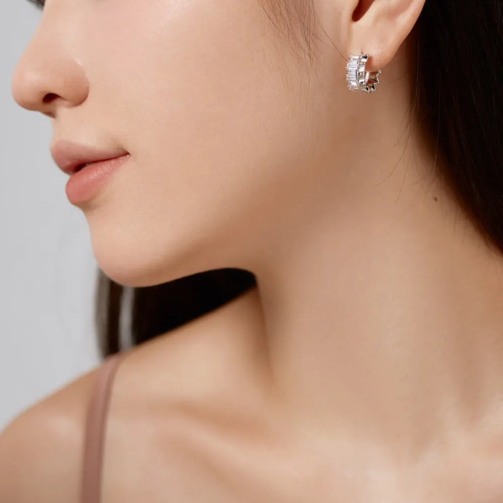 Wholesale New S925 Sterling Silver Women's Pleated Zirconia Inlay Design Earrings
