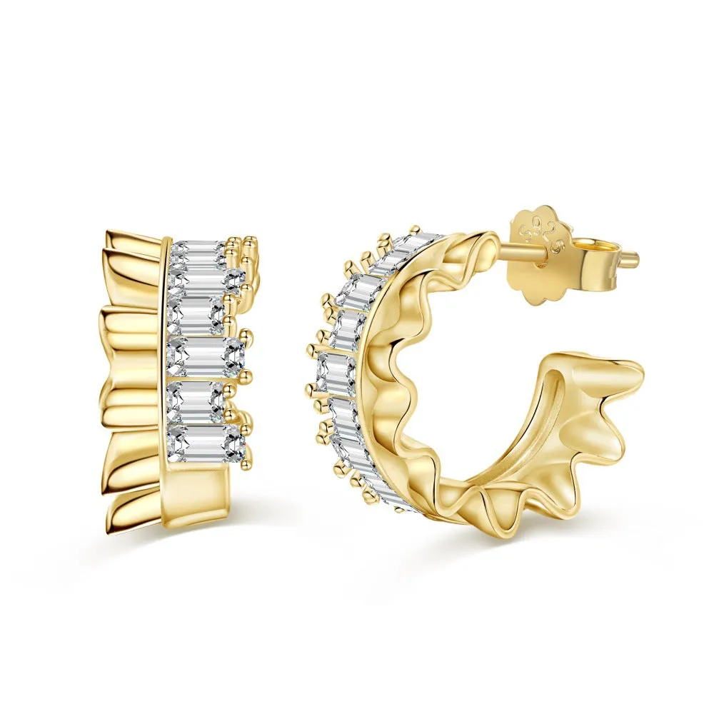 Wholesale New S925 Sterling Silver Women's Pleated Zirconia Inlay Design Earrings